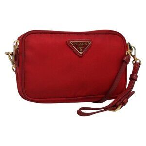 Authentic PRADA Shoulder Bag Nylon Red Gold